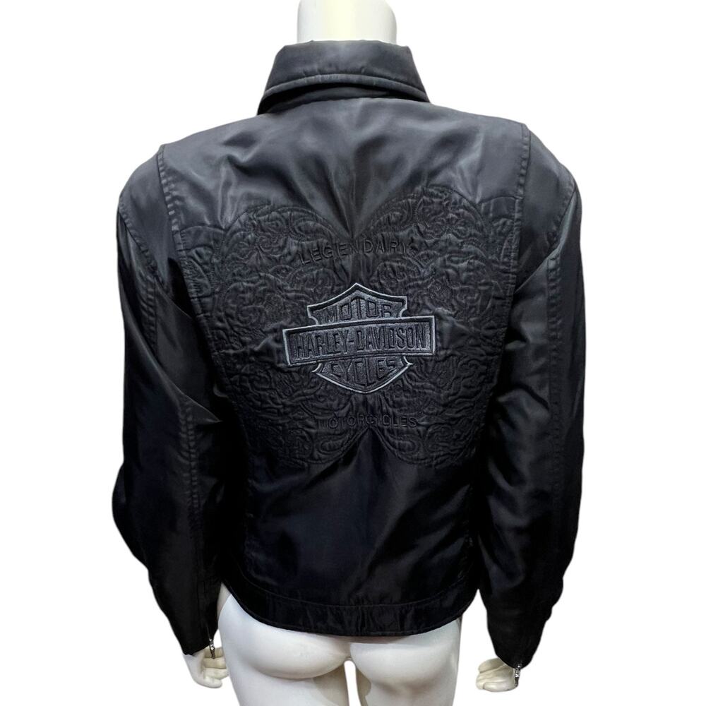 Harley-Davidson Black Nylon Bomber Jacket Embroidered Back Medium